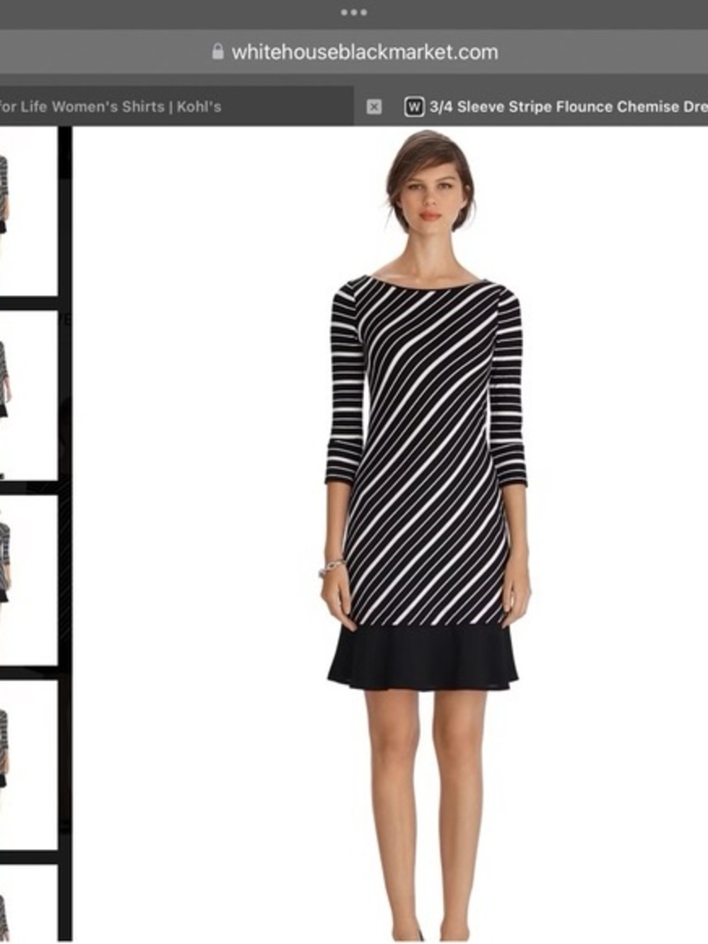 White House Black Market Black & White Diagonal Stripe Flounce Dress